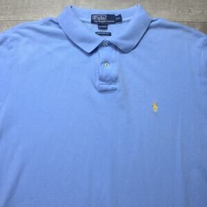 Polo Ralph Lauren Polo Shirt Mens 2XL Blue Classic Fit Yellow Pony Logo Cotton